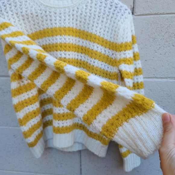 MOTHER | The Striped Alpaca-Blend Open Knit Sweater in Mostly Sunny NEW Sz Small - Picture 7 of 15